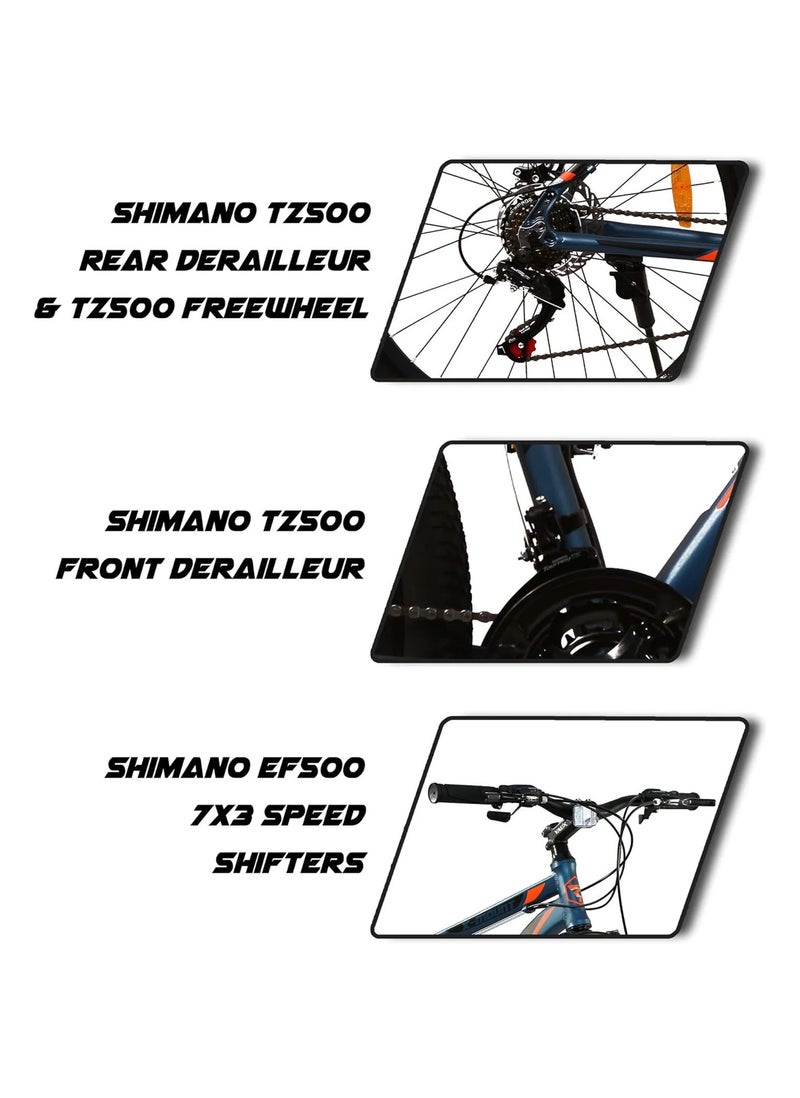 X-Mount Gear Cycle For Men 27.5T With Aluminium Alloy Frame & Disc Brakes - Multispeed Mtb For Adults With 21 Shimano Gears - Lockout Suspension - Kenda Tyres - Blue