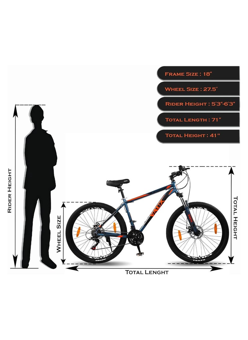 X-Mount Gear Cycle For Men 27.5T With Aluminium Alloy Frame & Disc Brakes - Multispeed Mtb For Adults With 21 Shimano Gears - Lockout Suspension - Kenda Tyres - Blue