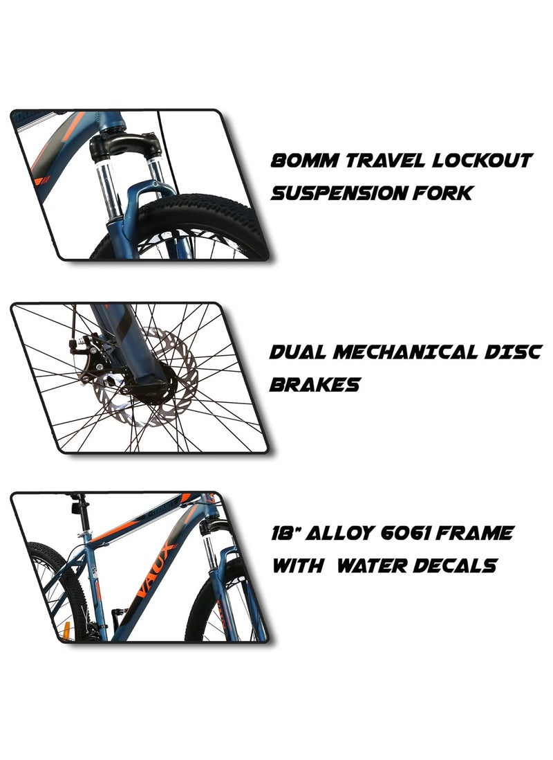 X-Mount Gear Cycle For Men 27.5T With Aluminium Alloy Frame & Disc Brakes - Multispeed Mtb For Adults With 21 Shimano Gears - Lockout Suspension - Kenda Tyres - Blue