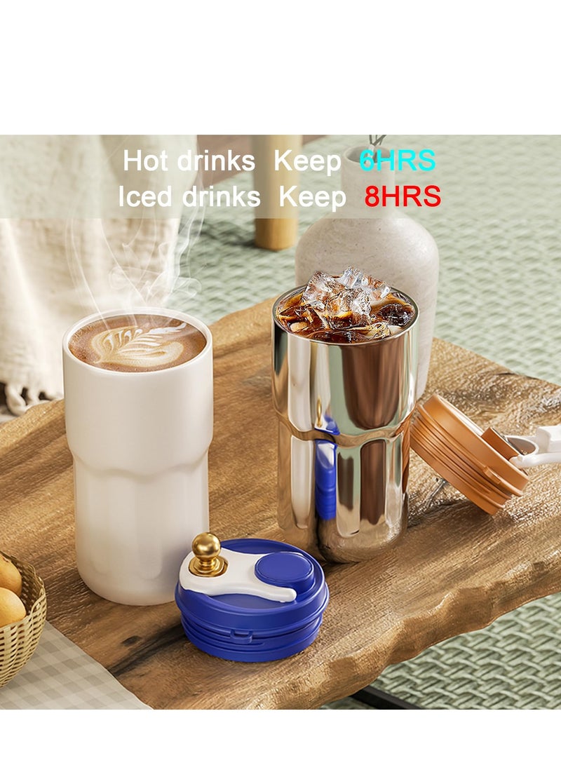 Insulated Stainless Steel Travel Coffee Mug LED Smart Temperature Display with Leak-Proof Lid, Keeps Cold for 12 Hours or Hot for 10 Hours for Ice Drinks and Hot Beverage 14oz Blue-White