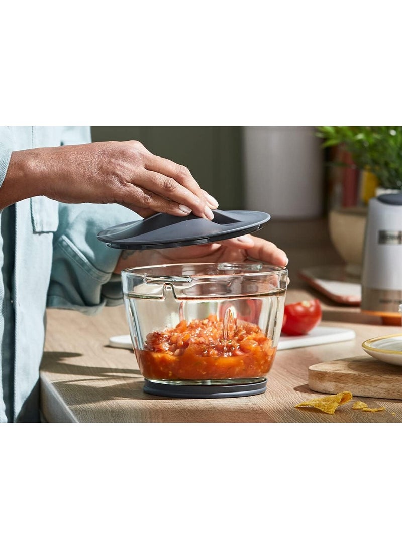 Glass Chopper 500W Electric Food Chopper with 1.2L Glass Bowl (600ml working capacity), Dripper Pro, Quad Blade, Storage Lid, Dual Speed, Spatula, Ice Crush Function CHP62.400SI Silver