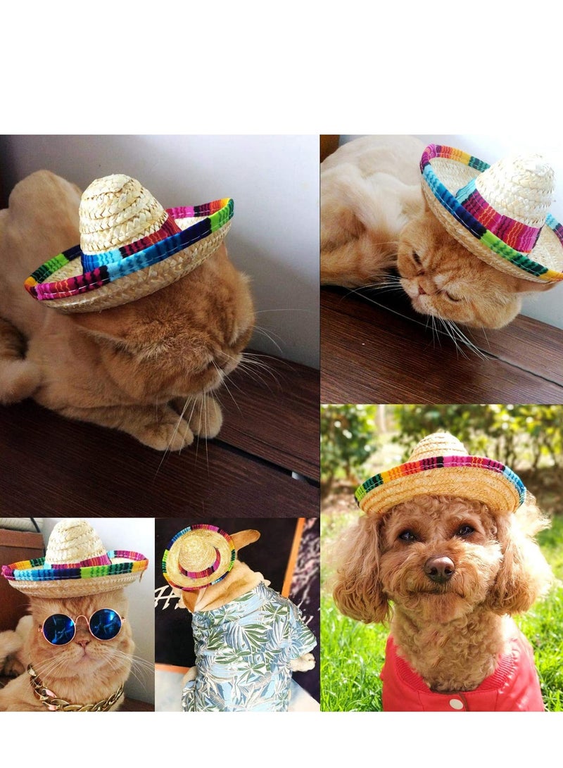 Dog Hat 3Pcs Mini Sombrero Mexican Hats for Dog Classic Retro Pet Sunglasses and Adjustable Pet Chain Breathable Outdoor Pet Visor Sun Bonnet Outfit Pet Supplies for Small Dog and Cat Straw Hat