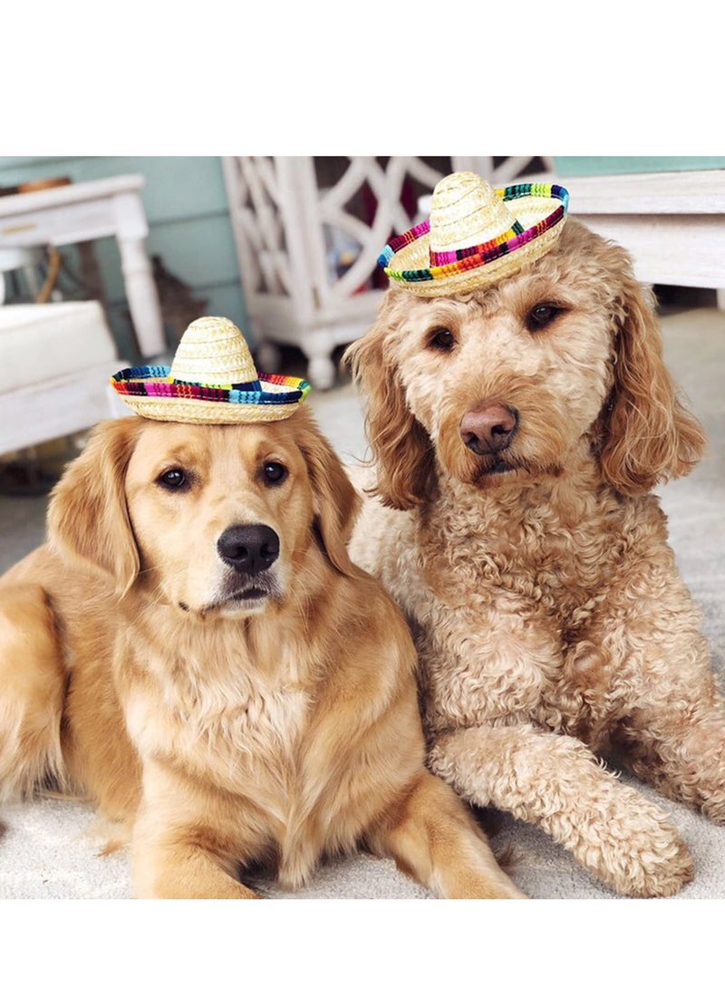 Dog Hat 3Pcs Mini Sombrero Mexican Hats for Dog Classic Retro Pet Sunglasses and Adjustable Pet Chain Breathable Outdoor Pet Visor Sun Bonnet Outfit Pet Supplies for Small Dog and Cat Straw Hat