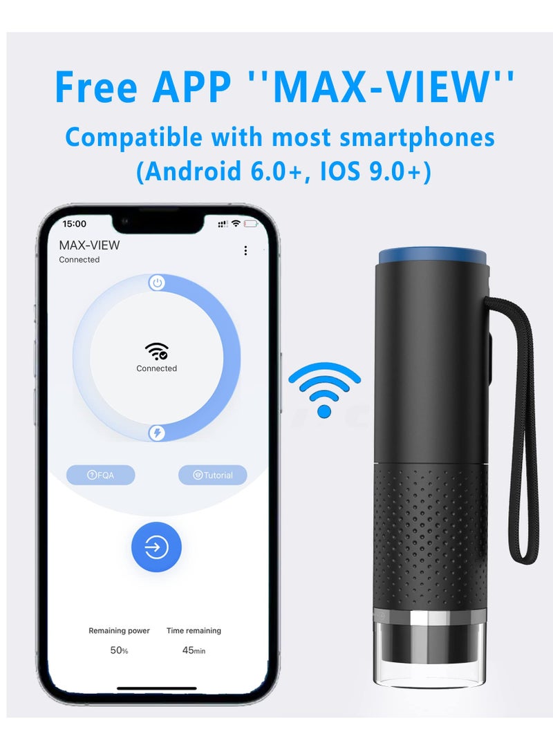 Wireless Digital Microscope, Handheld Pocket HD Fixed Focus Magnifier with LED Lights, 50x-1000x USB Magnification