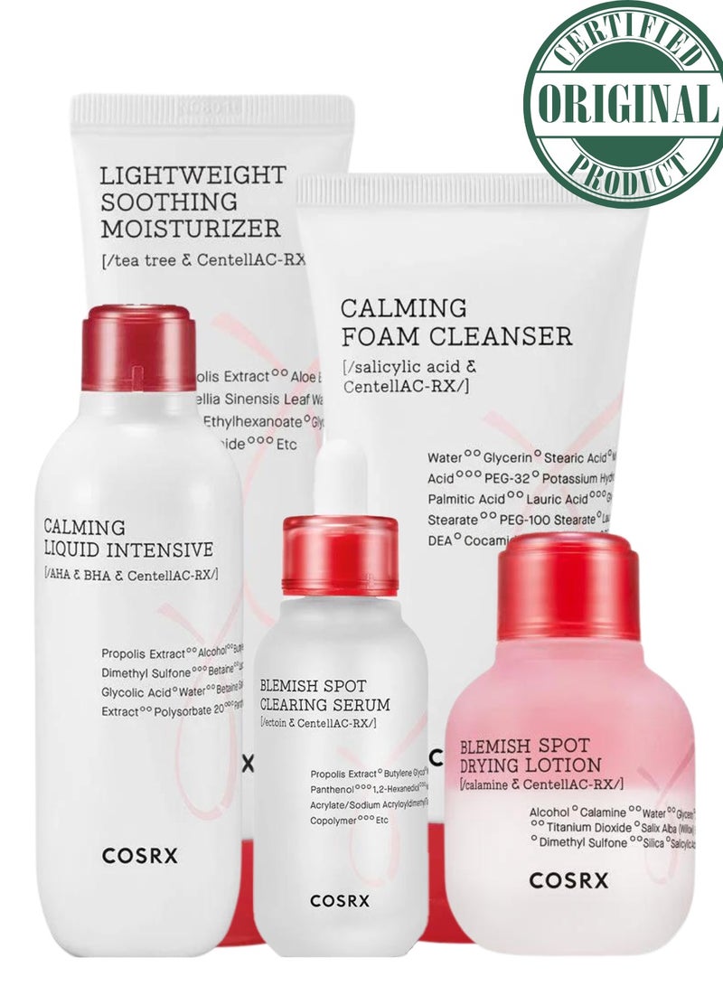 AC Collection Complete Blemish & Acne Care Set 5 - Calming Foam Cleanser - Soothing Moisturizer - Blemish Spot Clearing Serum - Blemish Spot Drying Lotion - Calming Liquid Intensive 425ml