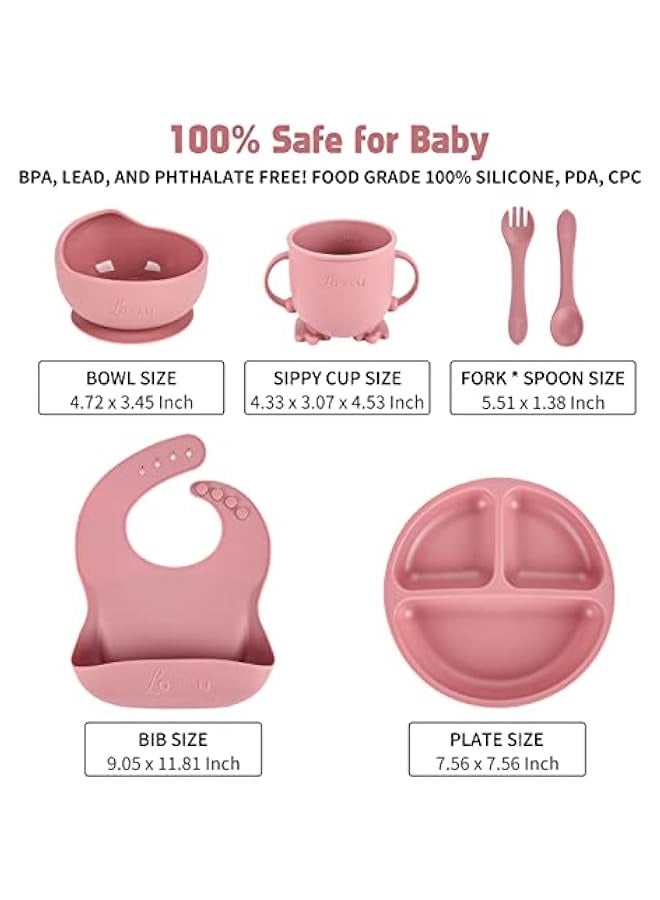 6 Piece Silicone Baby Feeding Set Pink