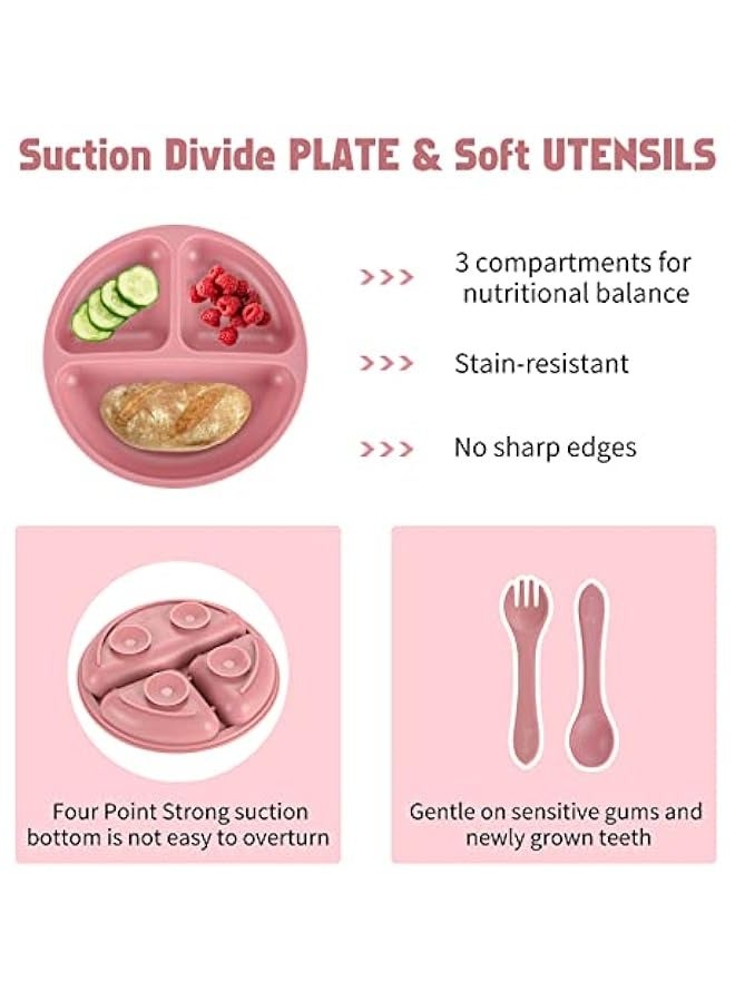 6 Piece Silicone Baby Feeding Set Pink