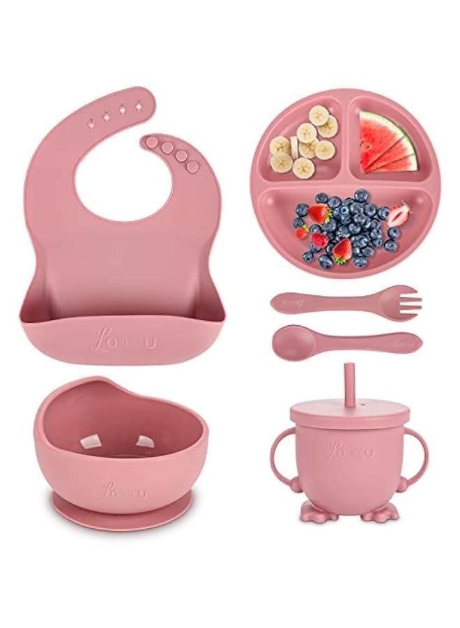 6 Piece Silicone Baby Feeding Set Pink