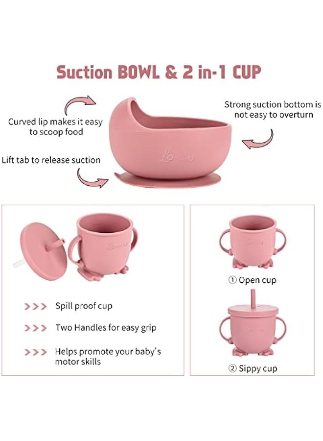 6 Piece Silicone Baby Feeding Set Pink