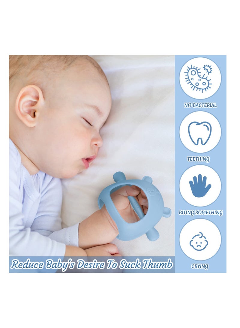 Baby Teething Toys, 3 Pack Silicone Teether for Infants 0-6 Months, Anti Dropping Wrist Hand Teether Pacifiers for Baby (Blue Caramel Green)