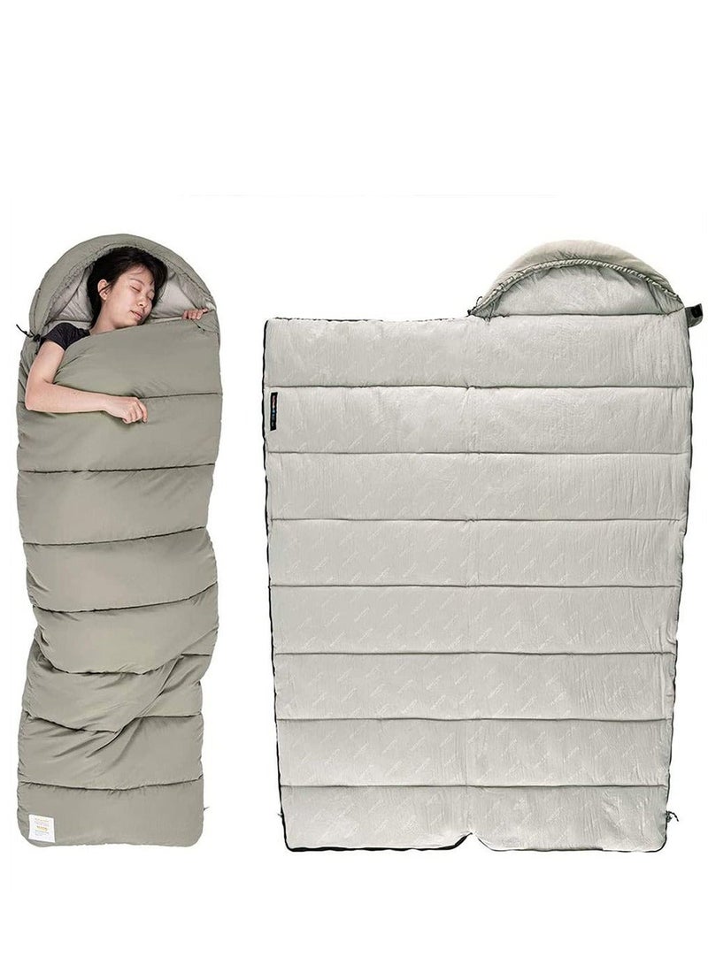 Washable Cotton Sleeping Bag 24.8-53.6°F Lightweight Sleeping Bag for Adults 3 Season Warm & Cool Weather Waterproof Sleeping Bag for Camping Traveling Outdoors (Khaki)