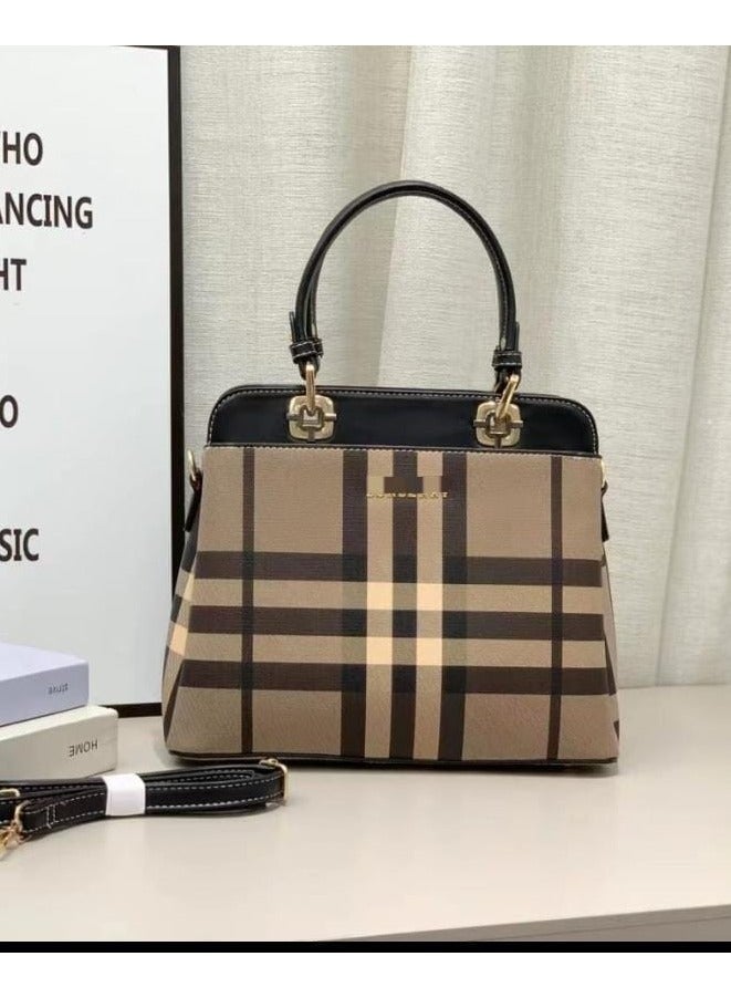 Female Bag New Trendy Leather Atmosphere Lattice Briefcase Tote Bag Single-Shoulder Diagonal Bag