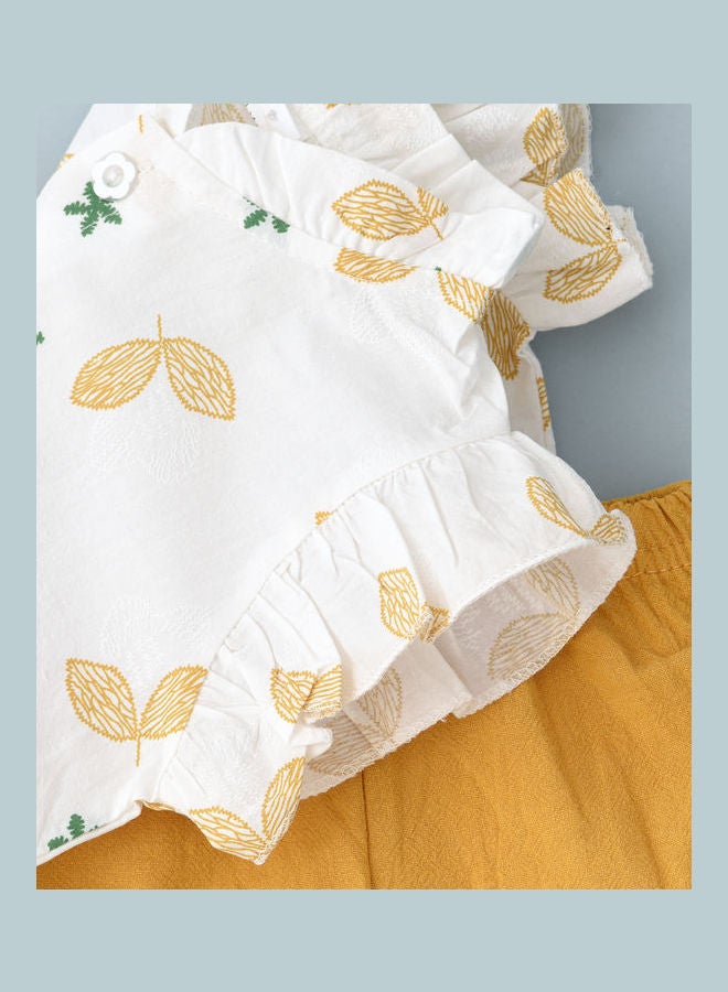 Printed T-Shirt And Shorts Set White/Yellow/Green