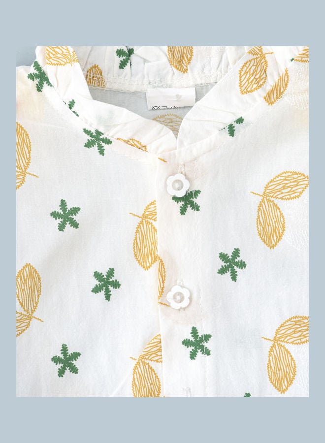 Printed T-Shirt And Shorts Set White/Yellow/Green