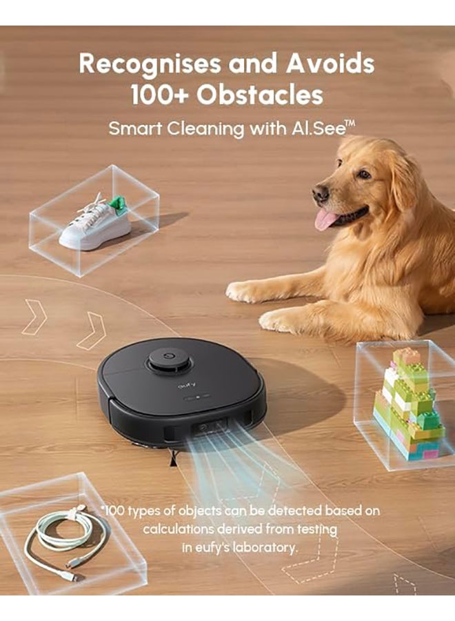 eufy X10 Pro Omni Robot Vacuum and Mop with 8,000 Pa Suction, Dual Mops with 12 mm Auto-Lift and Carpet Detection, AI Obstacle Avoidance, Auto Mop Washing, Self-Drying, Self-Emptying, Self-Refilling 20 W T2351 black