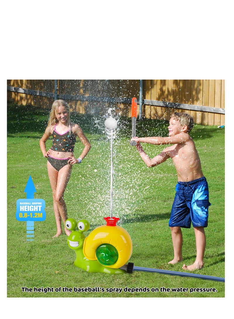 Water Sprinkler Baseball Toy for Kids Outdoor Play, 2 in 1 Snail Summer Water Game with 2 Sprinkler Heads, Summer Outside Toys, Splashing Fun Toys for Kids, 360° Roating Spray Water Baseball