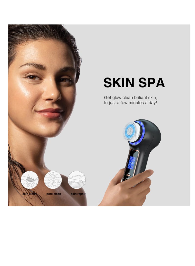 Face Scrubber Exfoliator with LCD Screen, Rechargeable Facial Cleansing Brush IPX7 Waterproof, 3 in 1 Blackhead Remover Vacuum for Exfoliating, Massaging and Deep Pore Cleansing, Black