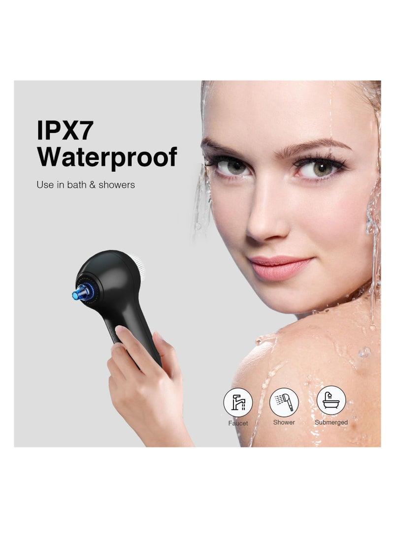 Face Scrubber Exfoliator with LCD Screen, Rechargeable Facial Cleansing Brush IPX7 Waterproof, 3 in 1 Blackhead Remover Vacuum for Exfoliating, Massaging and Deep Pore Cleansing, Black