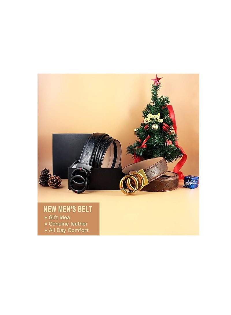Men's Ratchet Dress Belt -Belt Men Adjustable Genuine Leather Designer Belt Size Length Can be Cut with Gift Box