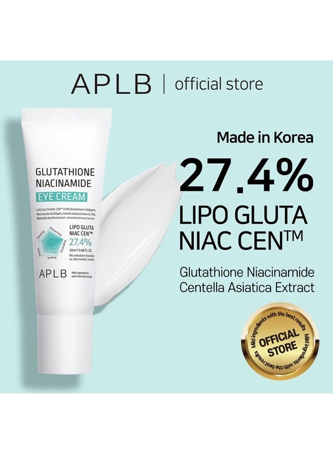 Glutathione Niacinamide Eye Cream | LIPO GLUTA NIAC CEN™ 27.4% 0.68 FL.OZ/Korean Skincare, Eye cream for dark circles and puffiness, Improve elasticity & provide moisture around eye region