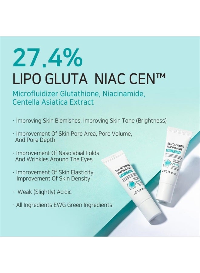 Glutathione Niacinamide Eye Cream | LIPO GLUTA NIAC CEN™ 27.4% 0.68 FL.OZ/Korean Skincare, Eye cream for dark circles and puffiness, Improve elasticity & provide moisture around eye region