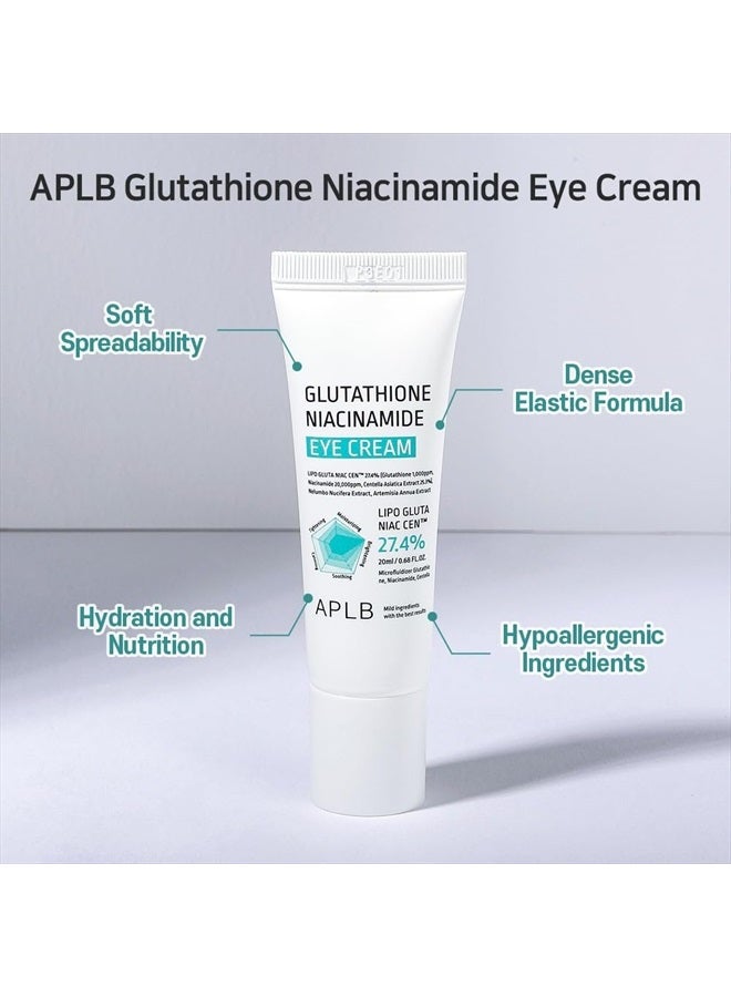 Glutathione Niacinamide Eye Cream | LIPO GLUTA NIAC CEN™ 27.4% 0.68 FL.OZ/Korean Skincare, Eye cream for dark circles and puffiness, Improve elasticity & provide moisture around eye region