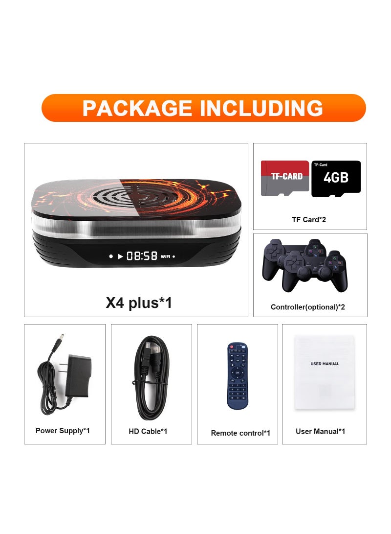 Super Console X4 Plus, Video Game Console Pre-Built-in 60000+Games, Retro Game Console Compatible, with 65+ emulators,EmuELEC 4.6/Android 11.0/CoreE, S905x4, 4K UHD Display, 2 Controllers included