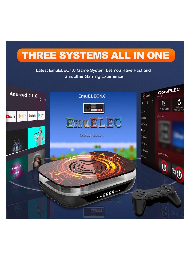 Super Console X4 Plus, Video Game Console Pre-Built-in 60000+Games, Retro Game Console Compatible, with 65+ emulators,EmuELEC 4.6/Android 11.0/CoreE, S905x4, 4K UHD Display, 2 Controllers included