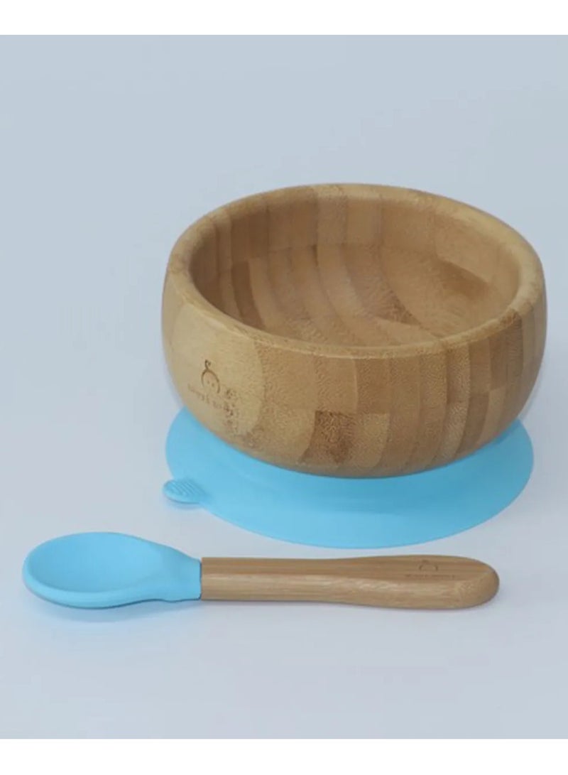 Bamboo Suction Classic Bowl + Spoon Blue Color For Baby