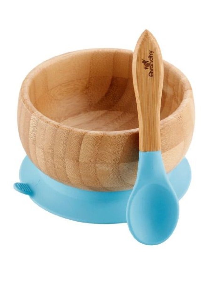 Bamboo Suction Classic Bowl + Spoon Blue Color For Baby