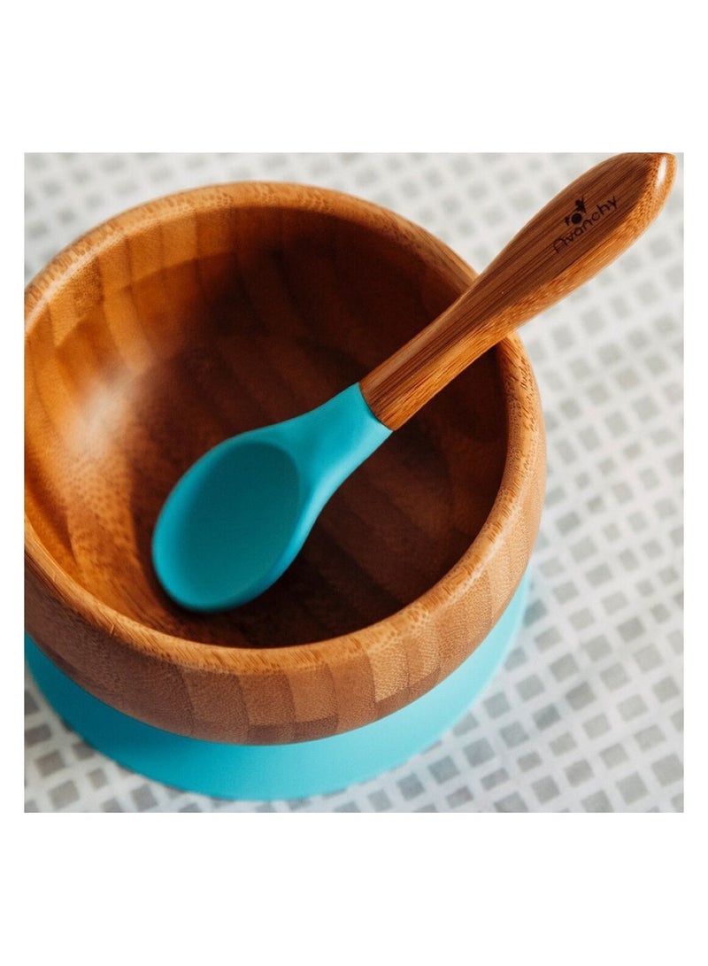 Bamboo Suction Classic Bowl + Spoon Blue Color For Baby