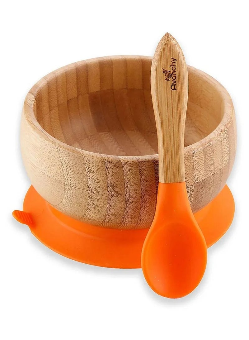Bamboo Suction Classic Bowl + Spoon Orange Color For Baby