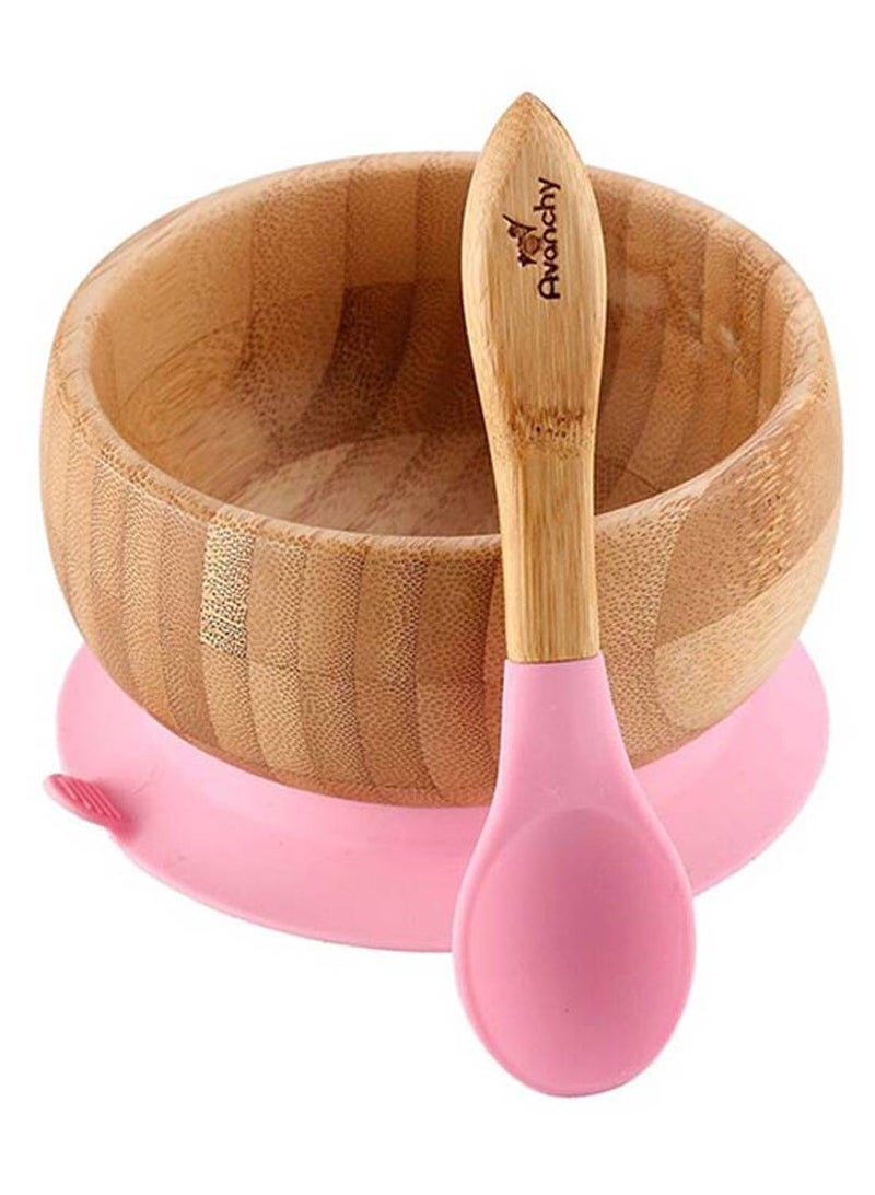 Bamboo Suction Classic Bowl + Spoon Pink Color For Baby