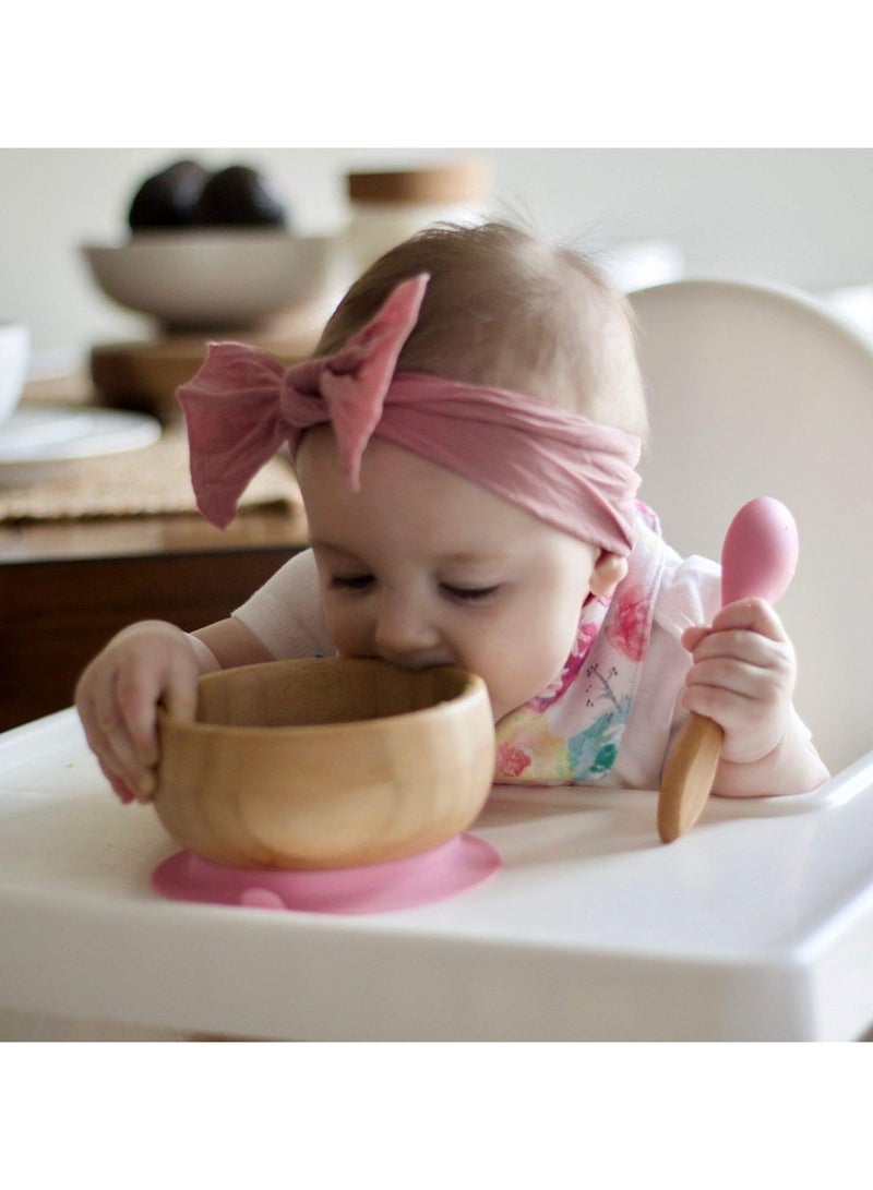 Bamboo Suction Classic Bowl + Spoon Pink Color For Baby