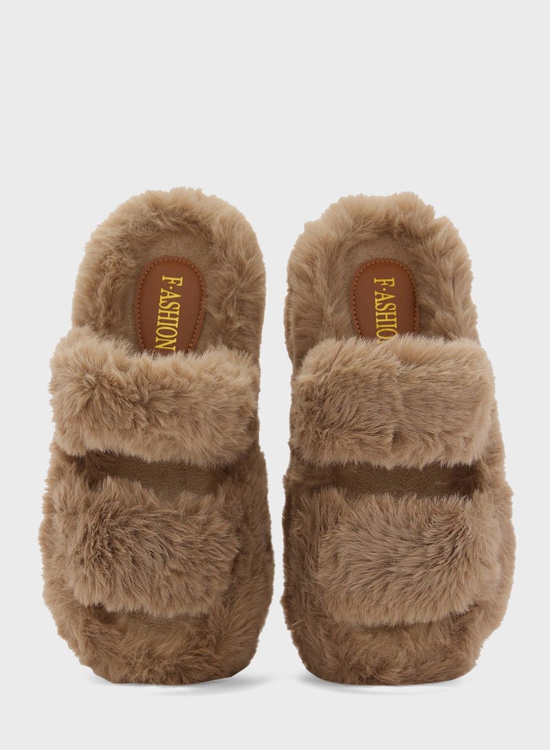 Platform Double Strap Bedroom Slipper