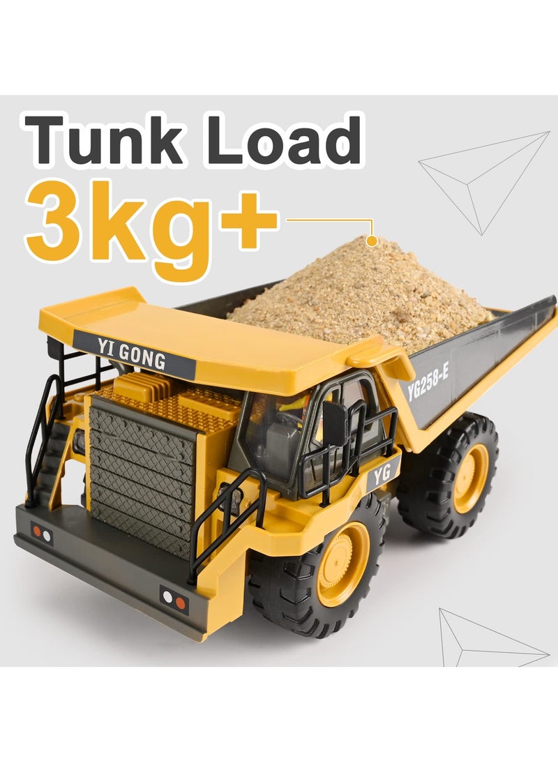 Remote Control Dump Truck Toys RC Construction Toy Vehicles with Metal Bed Lights Sounds 9 Channel 2 Batteries RC Truck Toys Bulldozing Dump Engineering Truck Birthday Gifts for Boys Age 3+