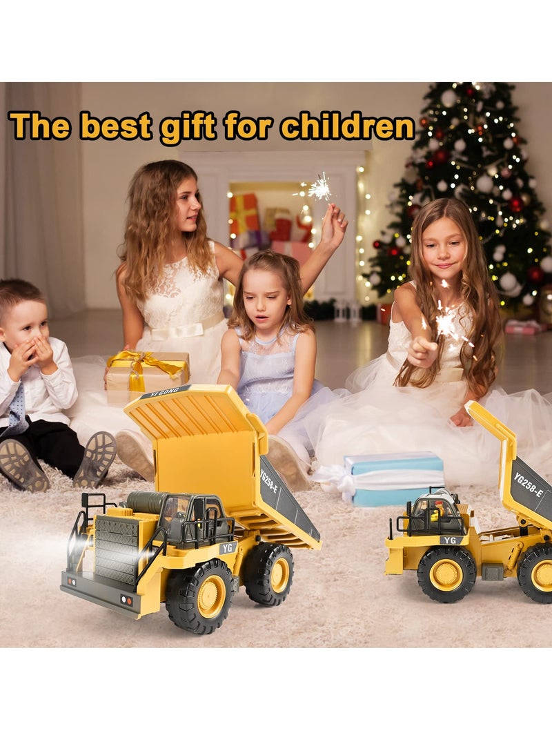 Remote Control Dump Truck Toys RC Construction Toy Vehicles with Metal Bed Lights Sounds 9 Channel 2 Batteries RC Truck Toys Bulldozing Dump Engineering Truck Birthday Gifts for Boys Age 3+