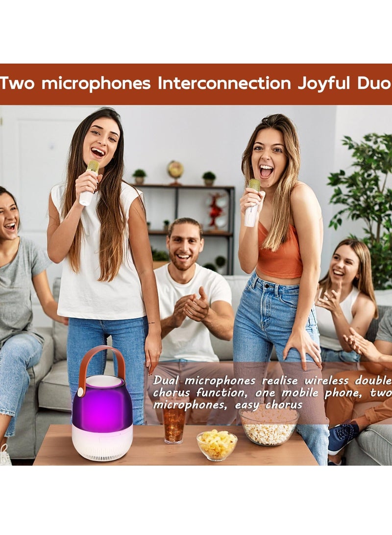 Karaoke Machine for Kids Adults Mini Portable Handheld Bluetooth Karaoke Speaker with 2 Wireless Mics and LED Light Perfect for Home Party Birthday Party Gifts for Girls or Boys Ages 4 to 18+