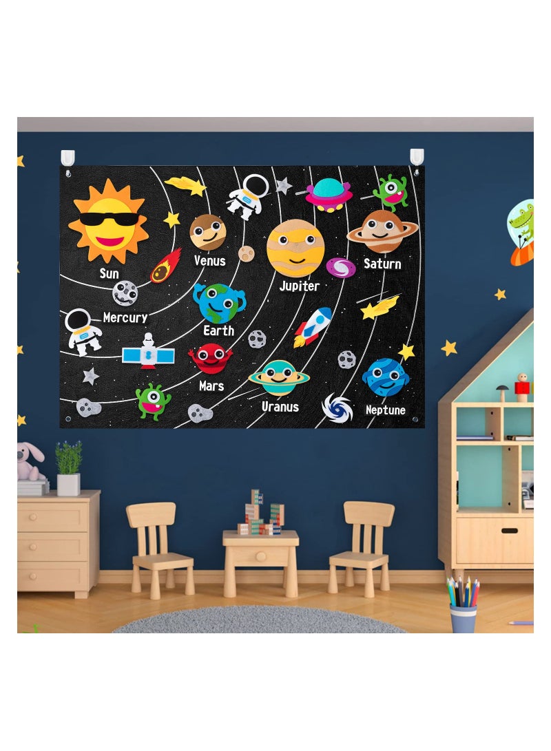 30Pcs Outer Space Felt Story Board Set Solar System Universe Storytelling Flannel Interactive Play Reusable Wall Hanging Gift for Boys Girls Without Letters