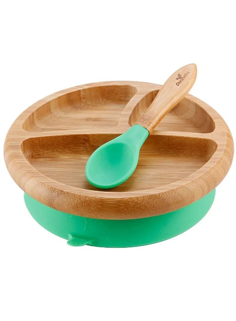 Bamboo Suction Classic Plate + Spoon Green