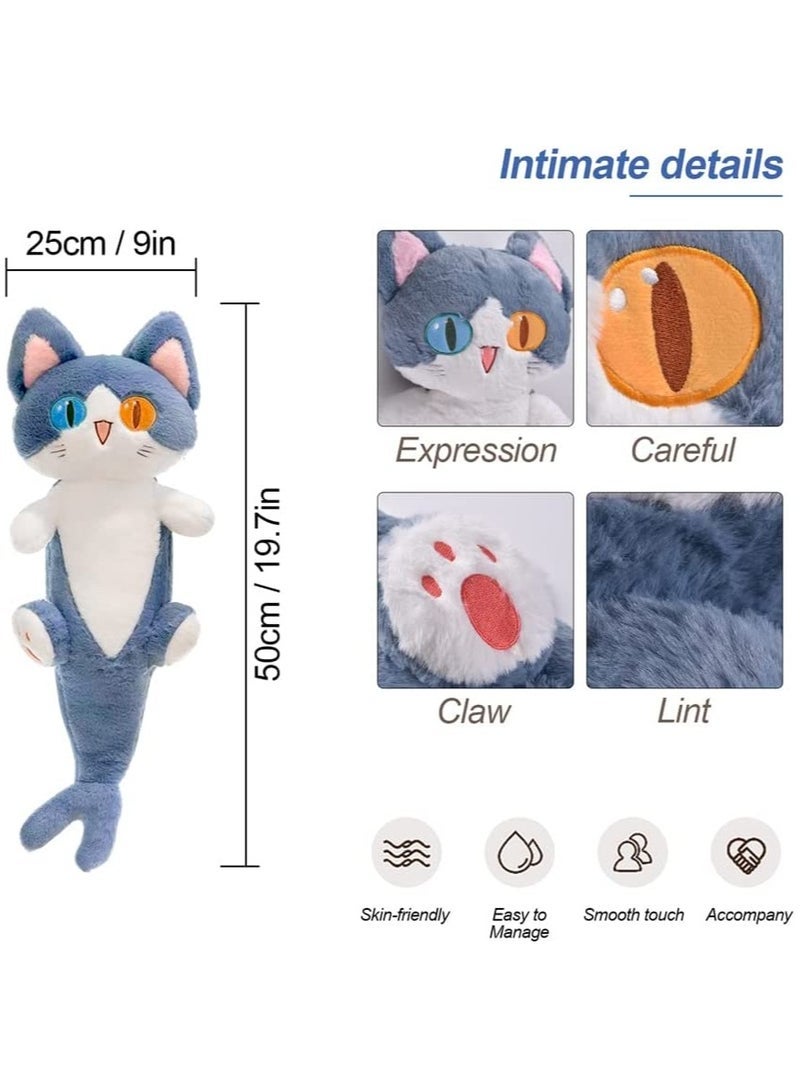 Plush Shark Cat Doll Lovely Cartoon Soft Stuffed Shark Kitten Pillow Long Throw Sleeping Pillow Doll Toy Gift for Kids Girlfriend 50cm