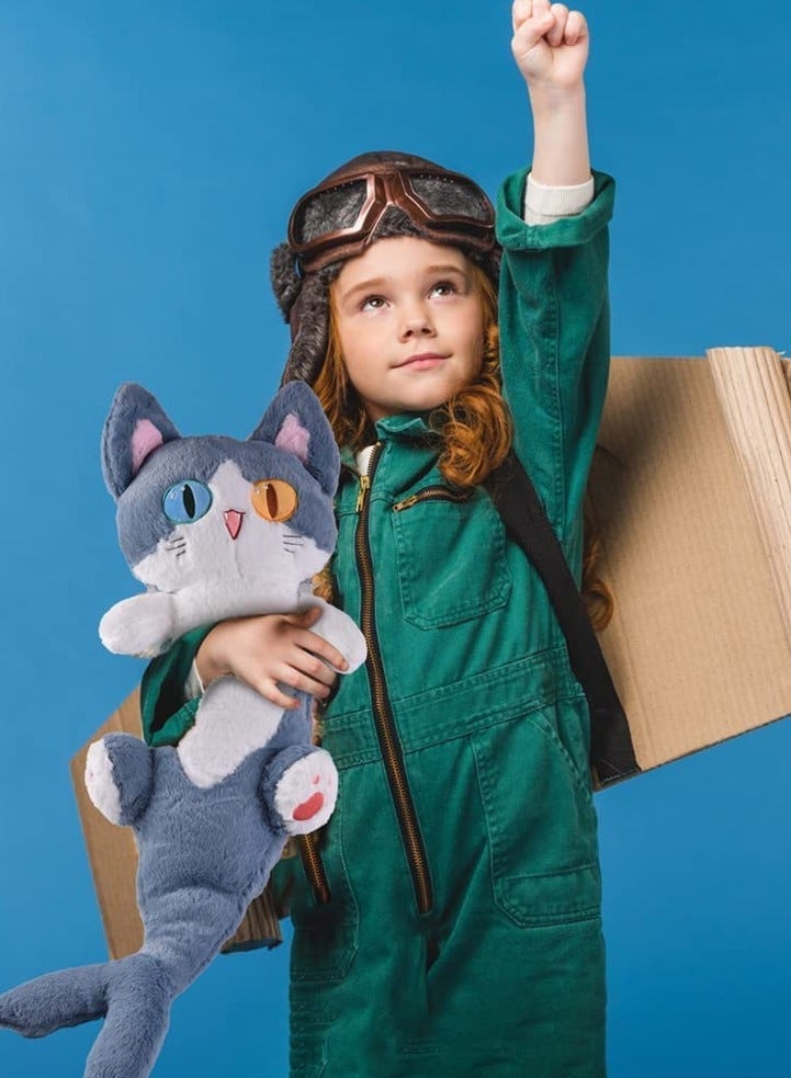 Plush Shark Cat Doll Lovely Cartoon Soft Stuffed Shark Kitten Pillow Long Throw Sleeping Pillow Doll Toy Gift for Kids Girlfriend 50cm