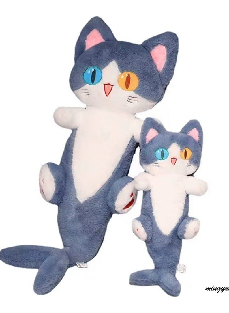 Plush Shark Cat Doll Lovely Cartoon Soft Stuffed Shark Kitten Pillow Long Throw Sleeping Pillow Doll Toy Gift for Kids Girlfriend 50cm