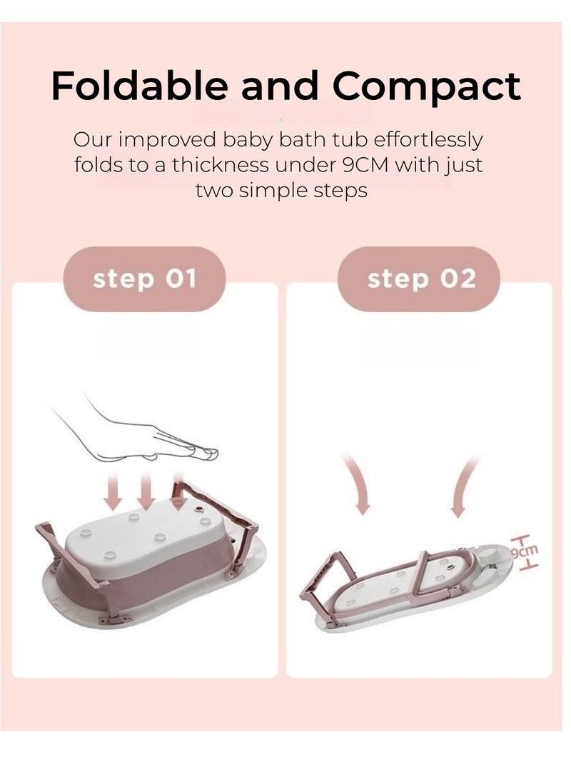 Foldable Baby Bathtub with Bathtub Cushion & Temperature Monitor, Anti Slip Pads Design, Portable Safe Shower Basin with Cushion Pad Bathing Tub Infant Shower Tub 0M+