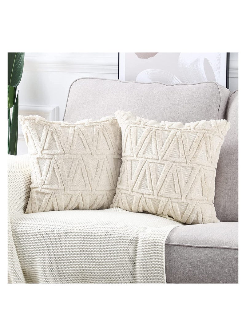 Single Sided Plush Pillowcase, 2 Packs of Soft Plush Short Wool Velvet Embellishment Pillowcase, Nordic Style Cushion Cover Pillowcase, Suitable for Sofa and Bedroom Beige, 16x16 Inches