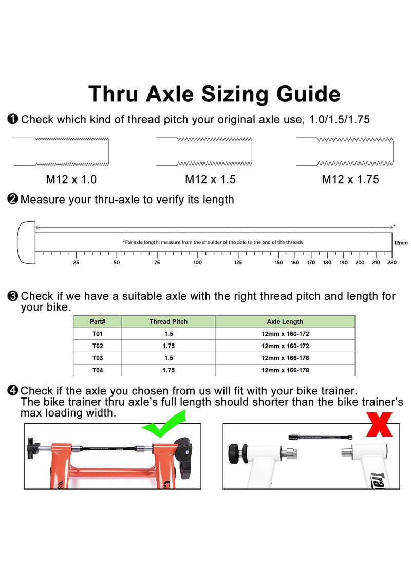 Trainer Thru Axle 12mm Thru Axles for Bike Trainers M12 x 1.5/1.75 Thru Axle Adapter for Rear Wheel Attachment Trainer Compatible with Kinetic Saris CycleOps Elite TacX Indoor Trainers