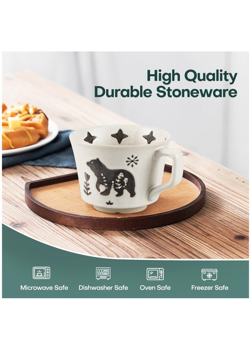 Ceramic Coffee Mug, Set of 2 11 oz Novelty Unique Tea Cups with Big Handle, Couple Mugs for Mocha Latte Cappuccino Espresso, Best Gifts for Women and Men, Fox and Bear