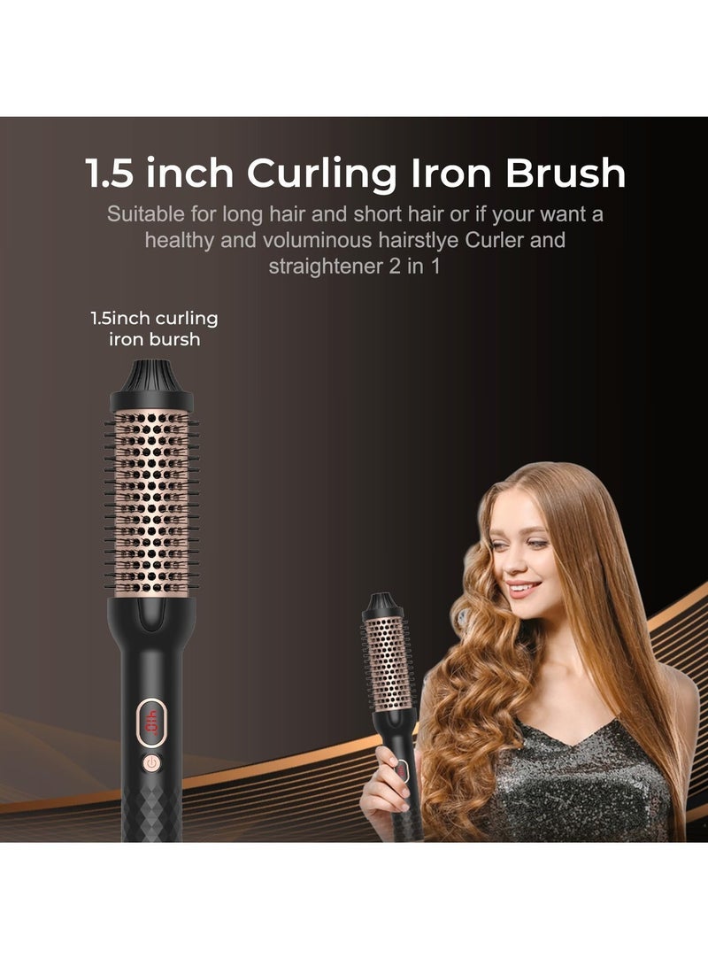 in Thermal Curling Brush with LCD Display, 10 Temperature Settings Up to 410°F, Double PTC Ceramic Tourmaline Ionic, Volumizing Heated Curling Comb, Portable Travel Curling Iron