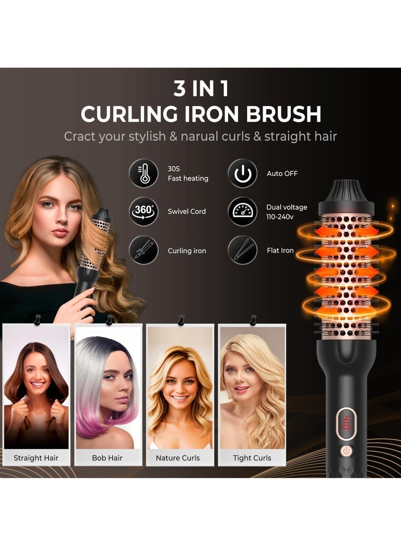 in Thermal Curling Brush with LCD Display, 10 Temperature Settings Up to 410°F, Double PTC Ceramic Tourmaline Ionic, Volumizing Heated Curling Comb, Portable Travel Curling Iron