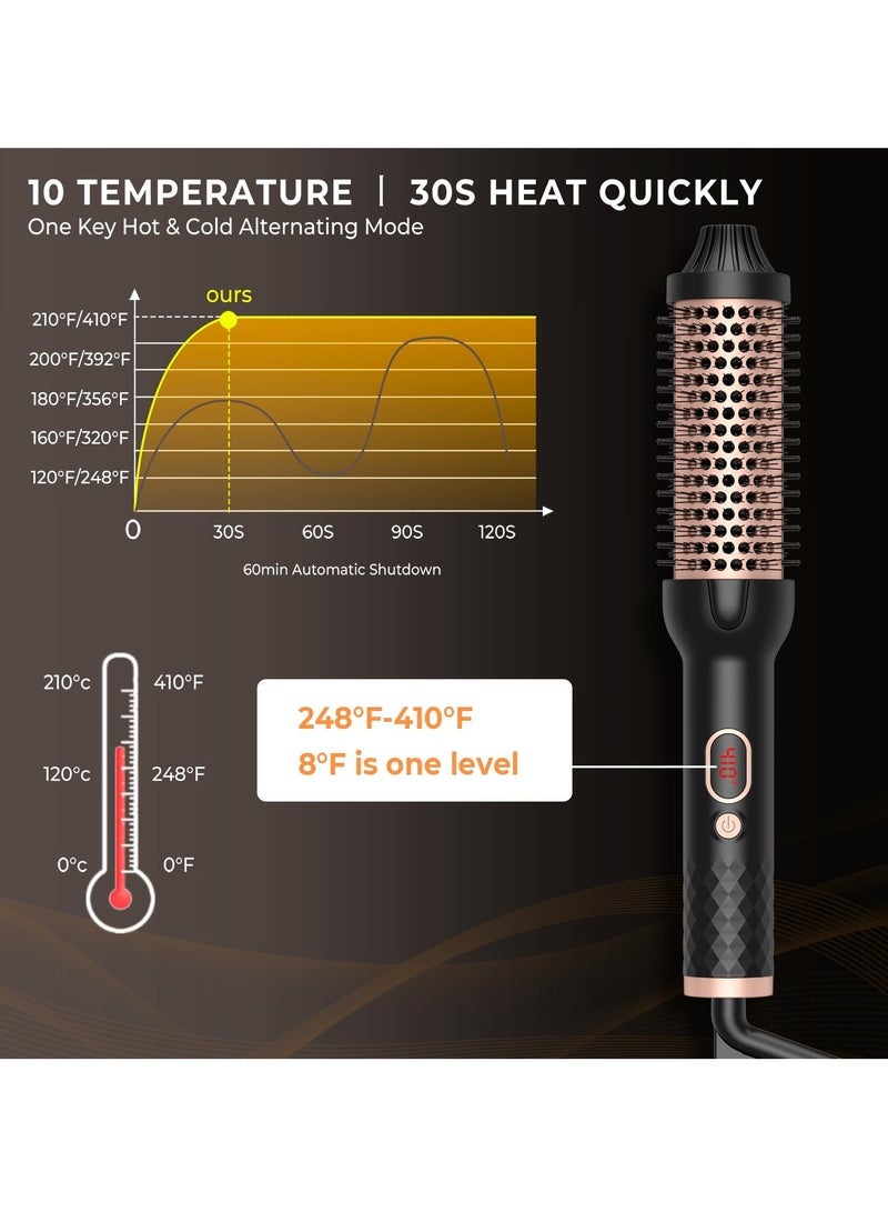 in Thermal Curling Brush with LCD Display, 10 Temperature Settings Up to 410°F, Double PTC Ceramic Tourmaline Ionic, Volumizing Heated Curling Comb, Portable Travel Curling Iron